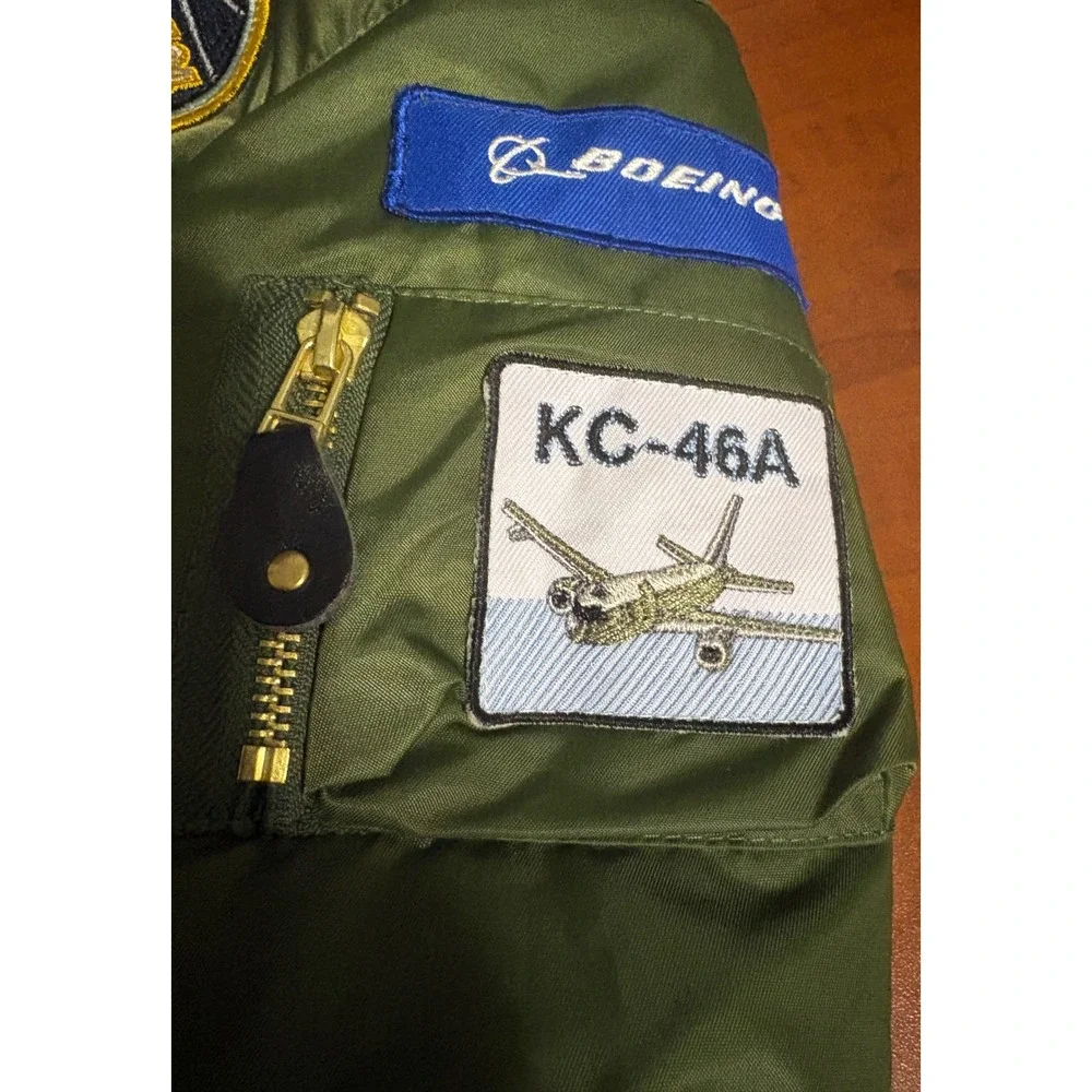 Boeing Kids Authentic Flight Jacket MA-1 Bomber Olive Green Patches 2T S